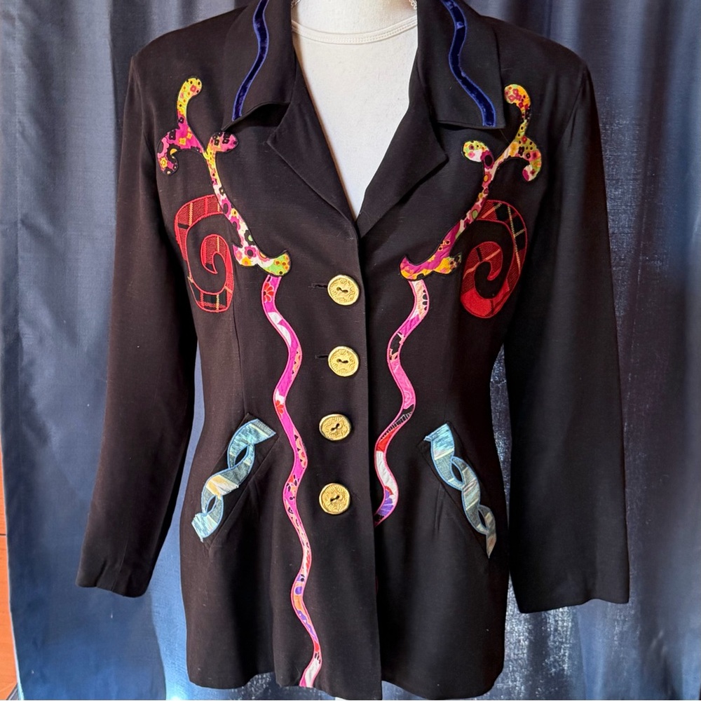 Todd Oldham Black Jacket with Colorful Embellishments